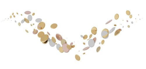 Cascading Celebration: Striking 3D Illustration Showcasing an Abundance of gold Confetti