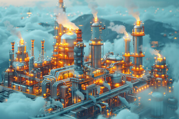 Unveiling the Future of Oil. Transforming the Future of Energy. Oil Refineries Embrace Digitalization and Clean Energy Solutions, 3d, illustration
