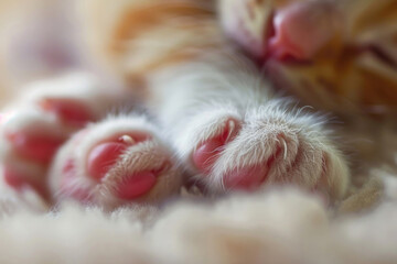 A macro shot of a newborn kitten's tiny, delicate paws