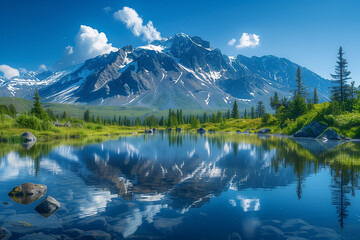 Landscape with lake and mountains