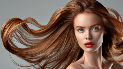 Obraz premium Beautiful woman with healthy and sleek long hair for hair beauty products commercial.