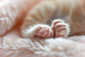 A macro shot of a newborn kitten's tiny, delicate paws