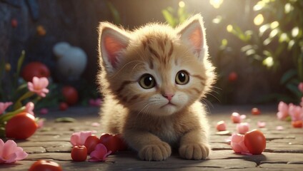 Whimsical wonder: delightful 3D animation brings to life a super cute baby kitten 