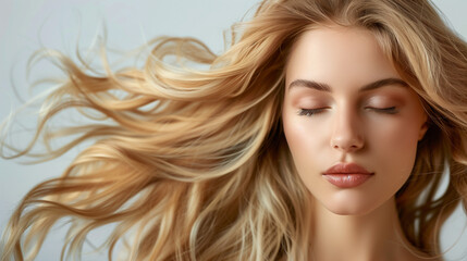 Beautiful woman with healthy and sleek long hair for hair beauty products commercial.