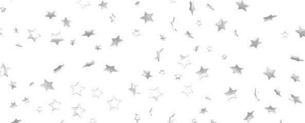 Silver stars confetti rain festive holiday background. background silver paper foil stars