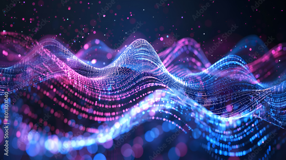 Poster Music color wave of particles and lines. Big data visualization. Abstract blue background with a dynamic wave,Abstract technology stream background, Digital dynamic wave of dots. Network connection 
