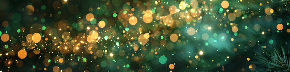 Shimmering Pine Green Bokeh Lights, Glitter and Sparkle on Warm Abstract Background, High Resolution Imagery