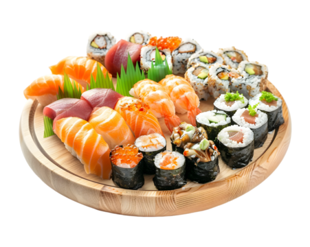 Japanese sushi platter on transparent background