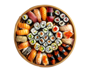 Japanese sushi platter on transparent background