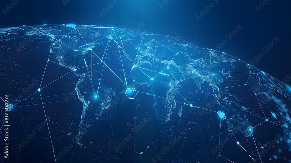 Poster map of the planet. world map. global social network. future. vector. blue futuristic background with