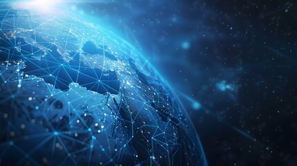 Map of the planet. World map. Global social network. Future. Vector. Blue futuristic background with planet Earth. Internet and technology. Floating blue plexus geometric background.