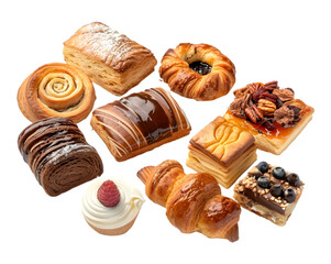 French pastery selection on transparent background