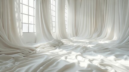 white drapery made of fabric in the studio for a photo