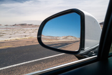 Rearview Mirror Reflection of Painted Desert