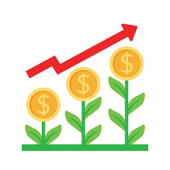 Arrow Growth Money Tree Coin Plant in USD Currency Vector Illustration