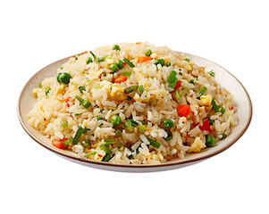 Fried rice in plate on transparent background