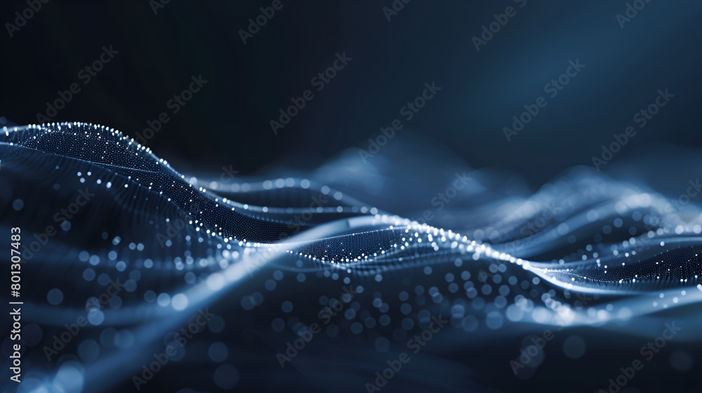 Poster Abstract technology background. Artificial intelligence. Science background. Big data visualization,Abstract technology wave of particles. Big data visualization. Dark background with motion dots. 
