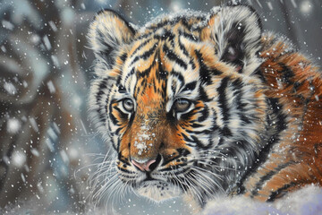 A tiger cub's wonder in the snow