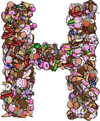 Buchstabe H zusammengesetzt aus vielen bunten Süßigkeiten