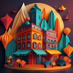 Fototapeta premium Paper Hotel Building