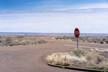 Deserted Road with Stop Sign