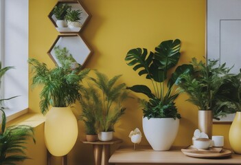 elegant personal Interior Home wall design accessories interior minimalism plants yellow Stylish decor