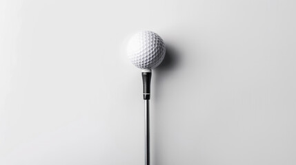 Isolated golf ball and club, with person balancing on club. White background. - obrazy, fototapety, plakaty