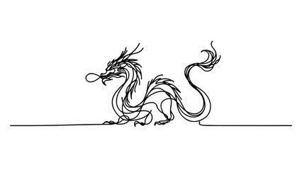 A single line drawing of a dragon