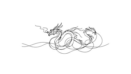 A continuous line drawing of an ancient dragon