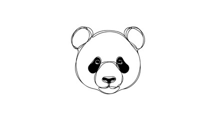 A continuous line drawing of a frontal view of a realistic panda head
