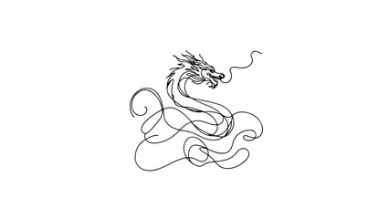 A single line drawing of a dragon