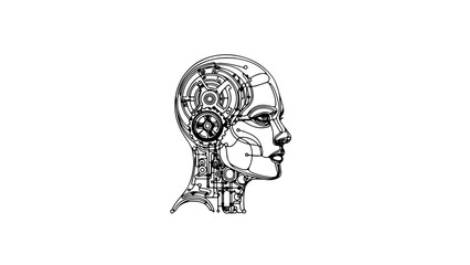 A single line drawing of a realistic android head 