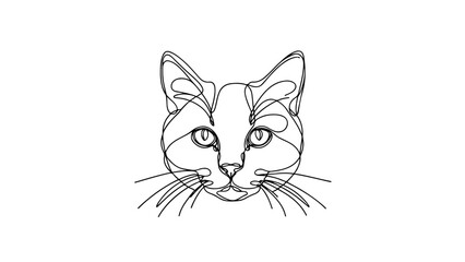 A continuous line drawing of a cat head