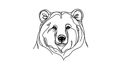 A continuous line drawing of a realistic bear head