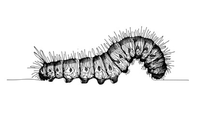 A single line drawing of a realistic caterpillar