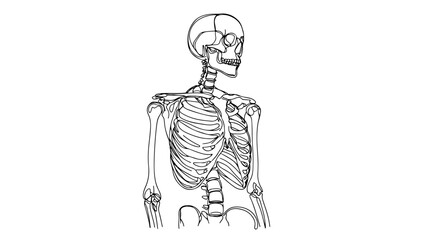 A continuous line drawing of a realistic human skeleton