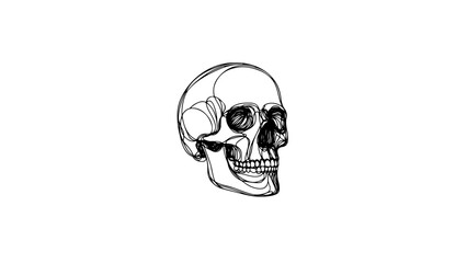 A single line drawing of a realistic human skull 