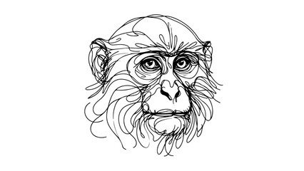 A continuous line drawing of a realistic monkey head