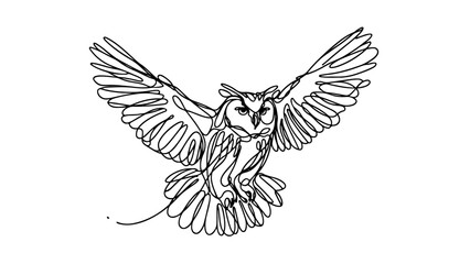 A continuous line drawing of a realistic owl