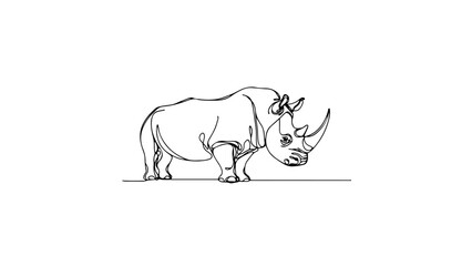 A continuous line drawing of a realistic rhinoceros