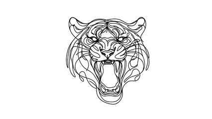 A continuous line drawing of a tiger head roaring