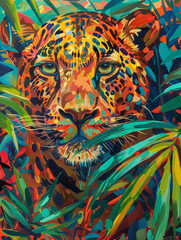 jaguard portrait in jungle painting