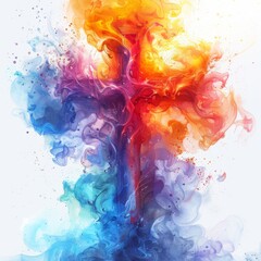Christian cross on a colorful background. 