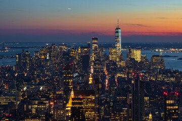 Sunset skyline from a rooftop of New York City (USA)