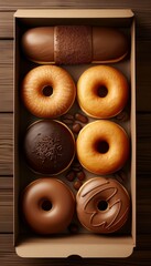 Fototapeta premium Exaggerated hyper realistic box of glossy donuts, vividly detailed and impeccably crafted