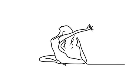 A minimalist, one continuous line drawing of a woman doing yoga