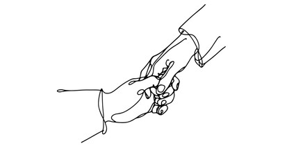 A one continuous line drawing depicting two hands holding each other
