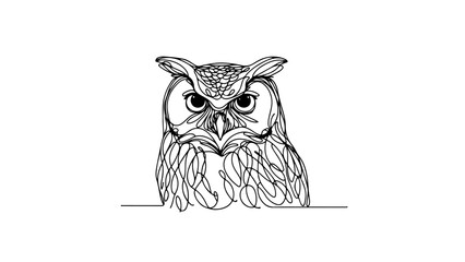 A realistic owl depicted in a single continuous line drawing style