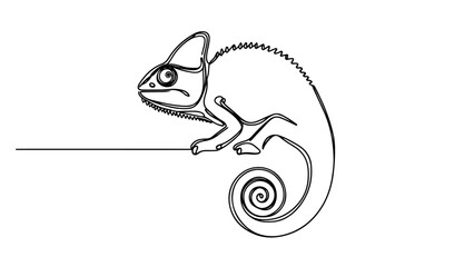 continuous line drawing of a chameleon on a white background