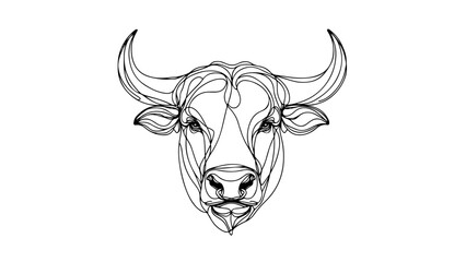 minimalist line drawing frontal view of a realistic bull head